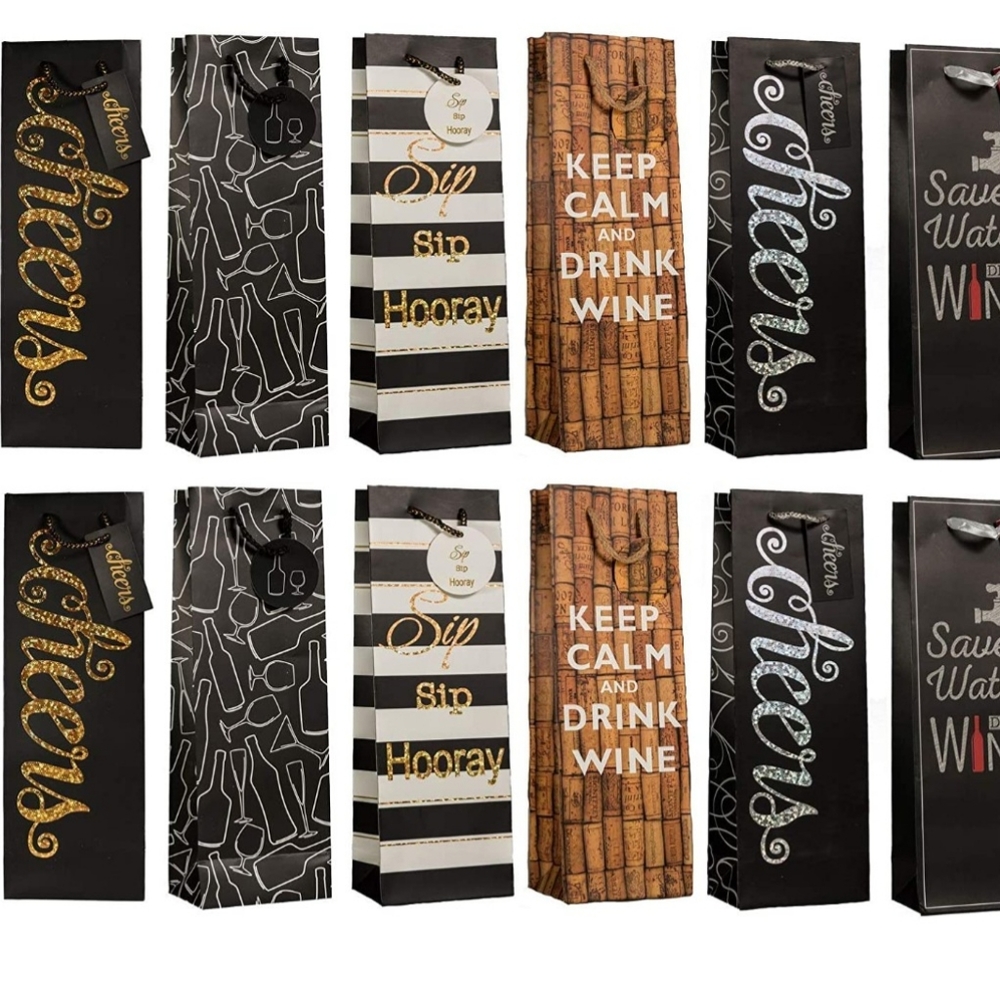 Wine Bottle Gift Bags Set of 12 Black Gold